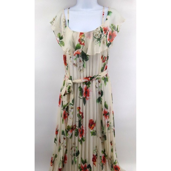 Bisou Bisou Dresses & Skirts - Bisou Bisou Long Floral Maxi Dress Size 6 Ivory Chiffon Sheer off the shoulder